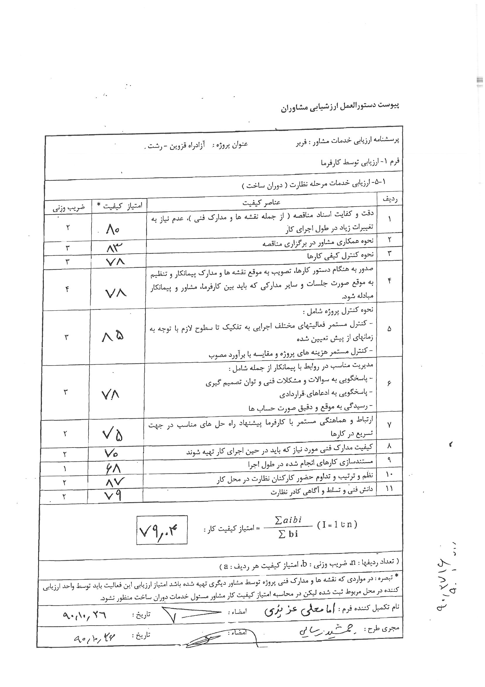 پروژه نظارت  بر عملیات قطعه 230 کیلوولت  - نتیجه ارزیابی توسط شرکت برق منطقه ای اصفهان