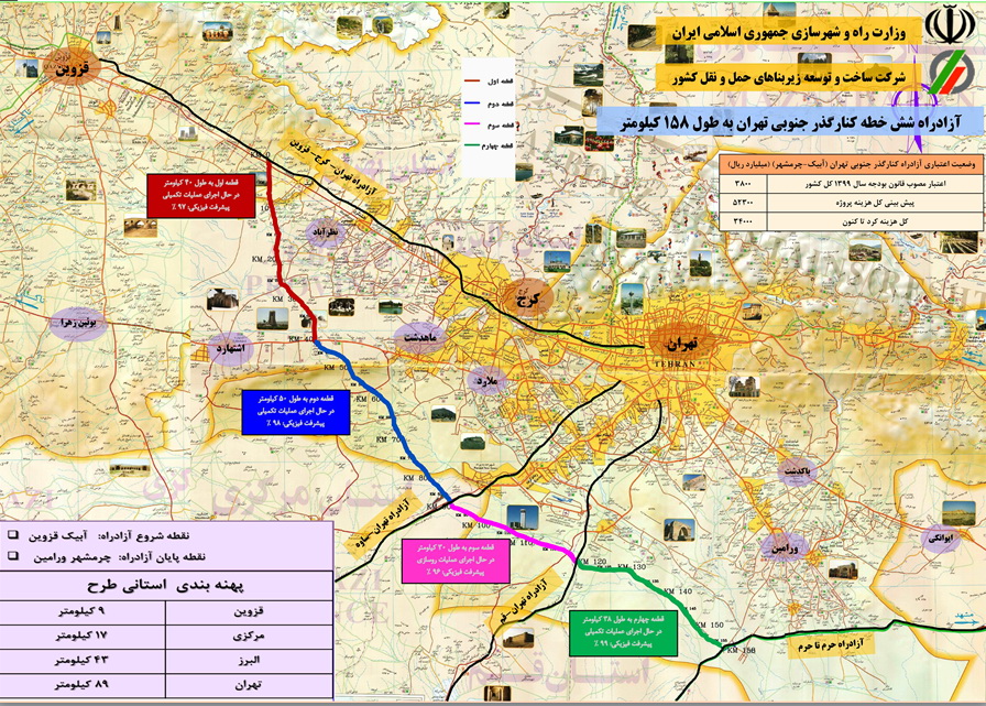 آغاز بهره برداری آزاد راه کنارگذر جنوبی تهران(آبیک-چرمشهر) آزاد راه غدیر